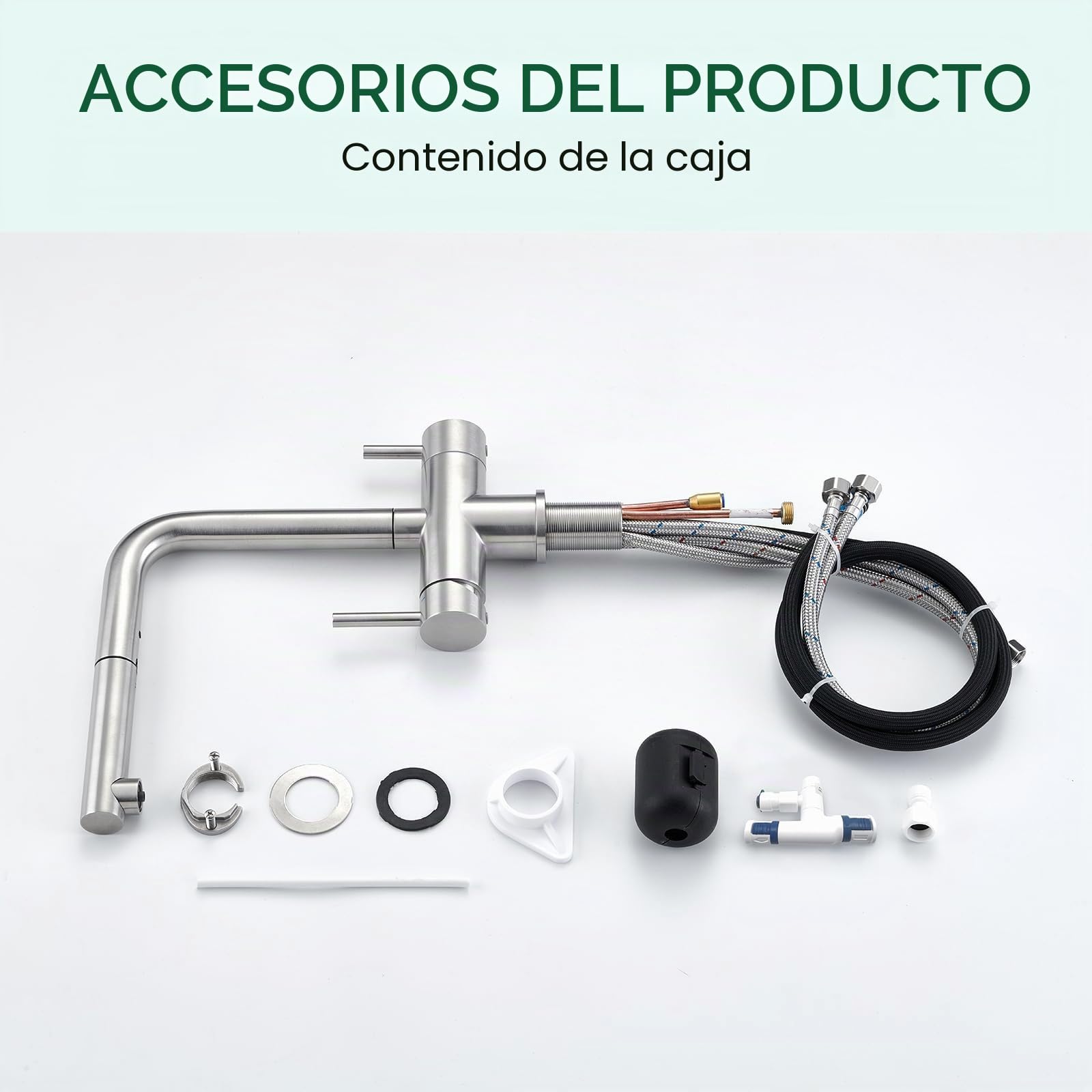 CREA Grifo de Cocina 3 Vías Osmosis con Ducha Extraíble, Giratorio 360°, Cepillado