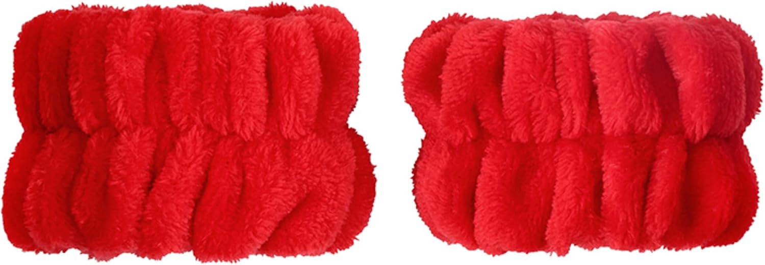 Bella Sleep + Spa Wrist Bands for Washing Face Microfiber 1-Pair Absorbent Face Washing Wristbands, One Size, Red
