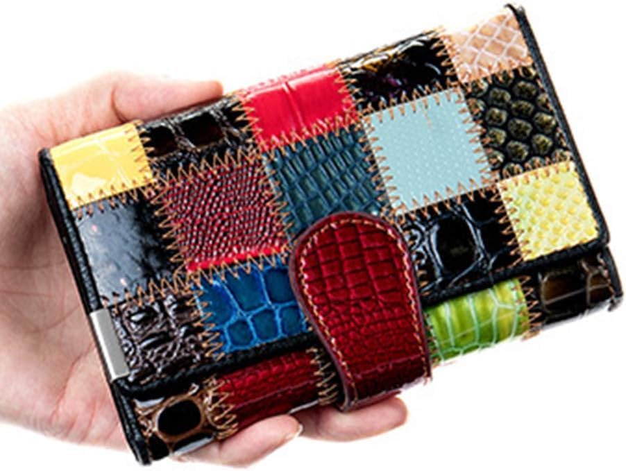 [AMVIKS] 女性 マルチカラー 財布 本革 カード ホルダー オーガナイザー 財布 モデル ステッチ バッグ ウォレット フラ