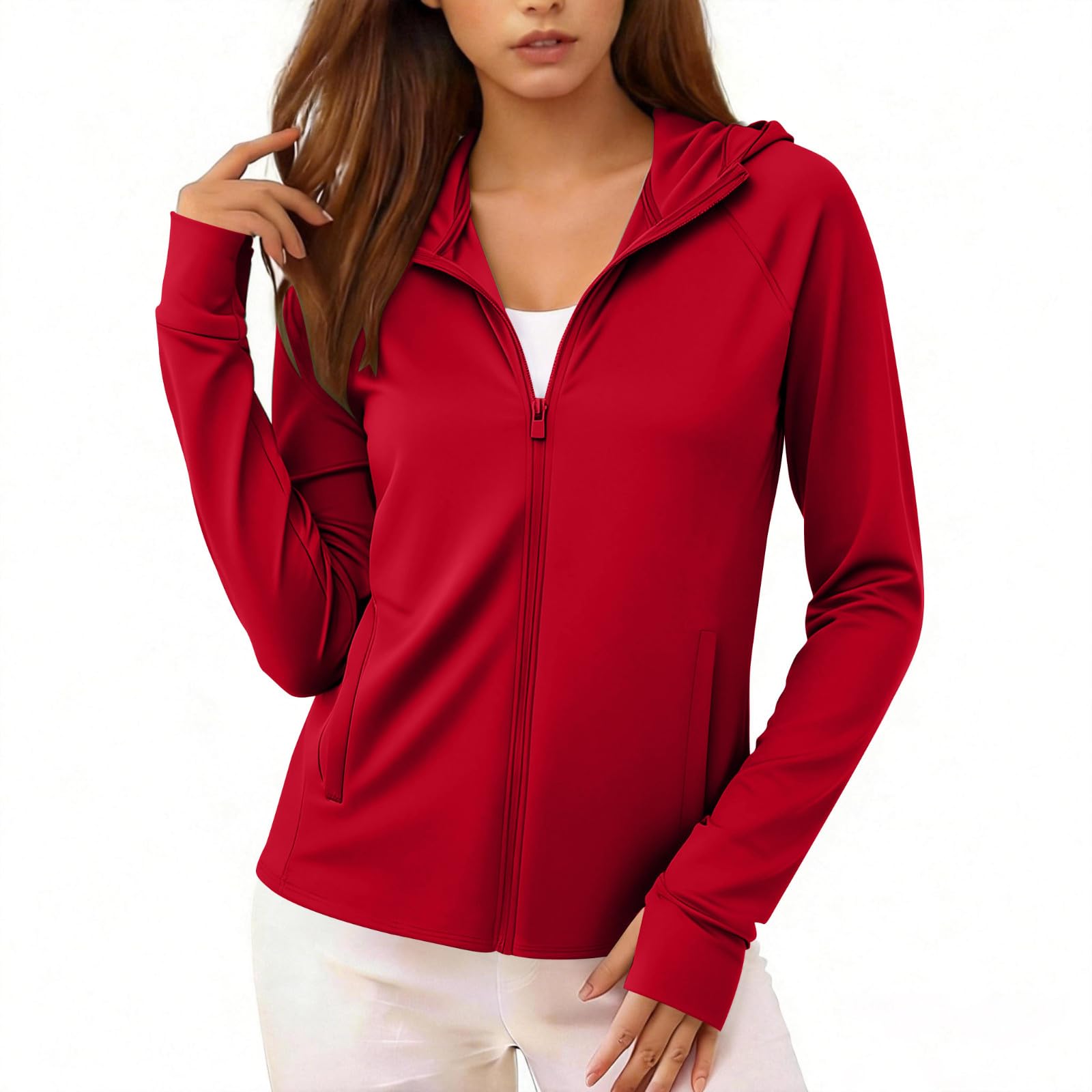 Women UPF 50+ Sun Protection Hoodie Jacket Quick Dry Lightweight Long Sleeve Sun Shirt Tops with Pocket Hiking Outdoor — view 2