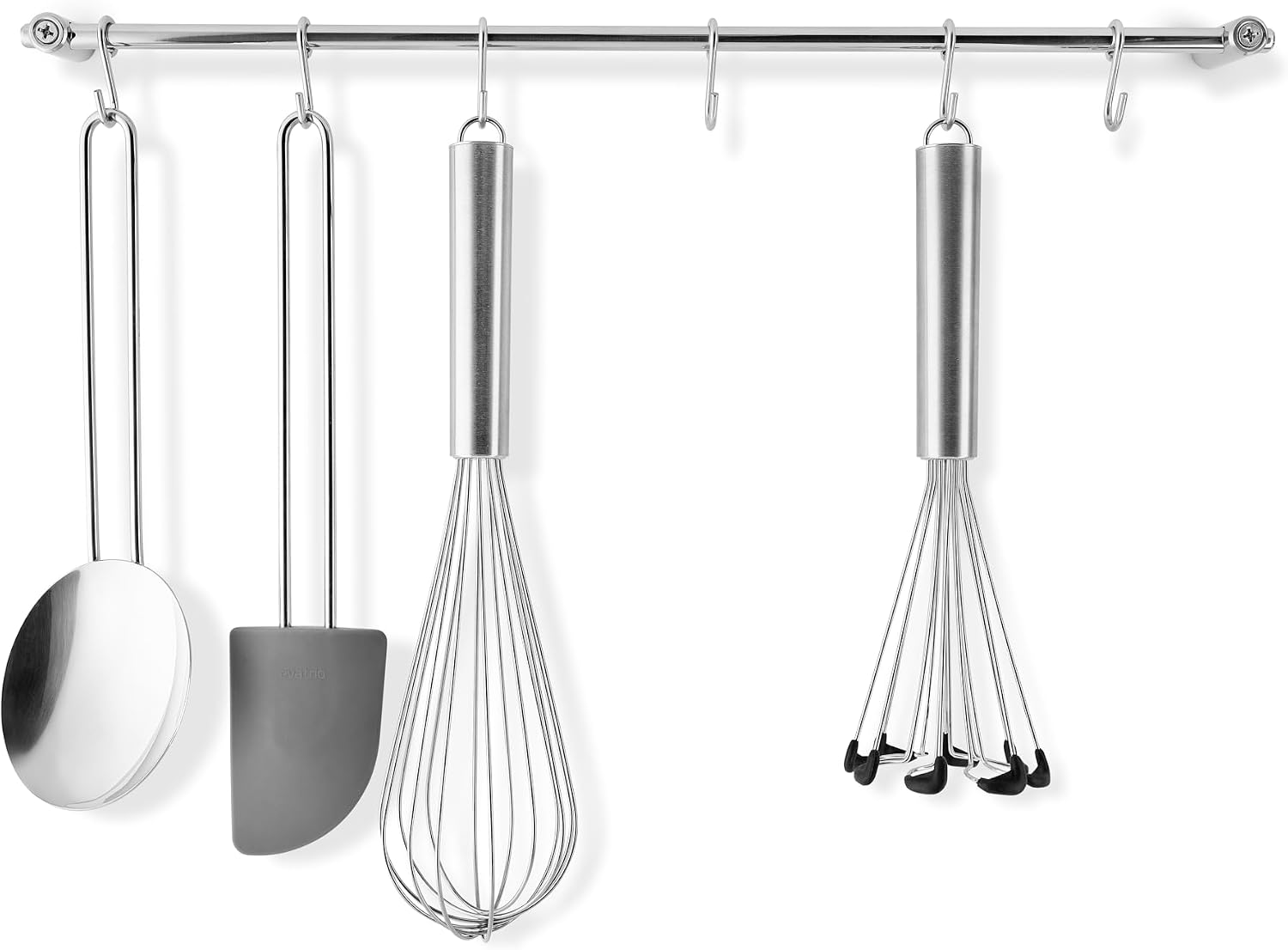 Eva Trio Kitchen Bar with 6 S-Hooks Stainless Steel Kitchen Bar with Six S-Hooks for Hanging Kitchen Utensils and Pans or Towels in the Bathroom Polished Steel