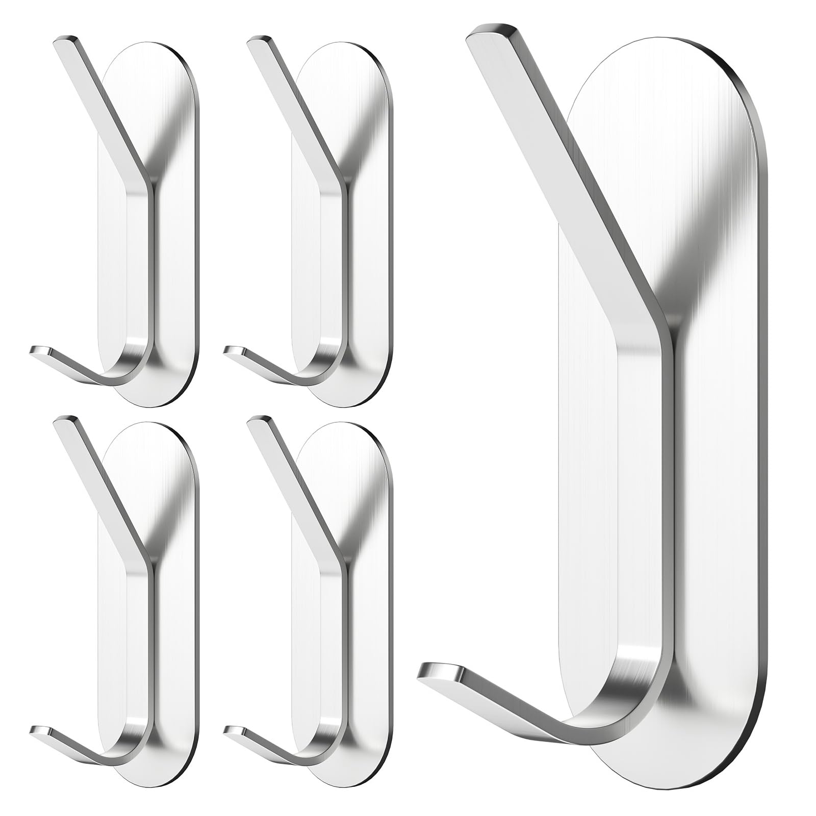 Alyvisun 5 Pezzi Ganci Adesivi, Forti Appendi Accappatoio Bagno in Acciaio Inox, Gancio Appendiabiti a Parete Senza Forare, Ganci Appendini Adesivi per Bagno, Cucina, Ufficio (Platino)