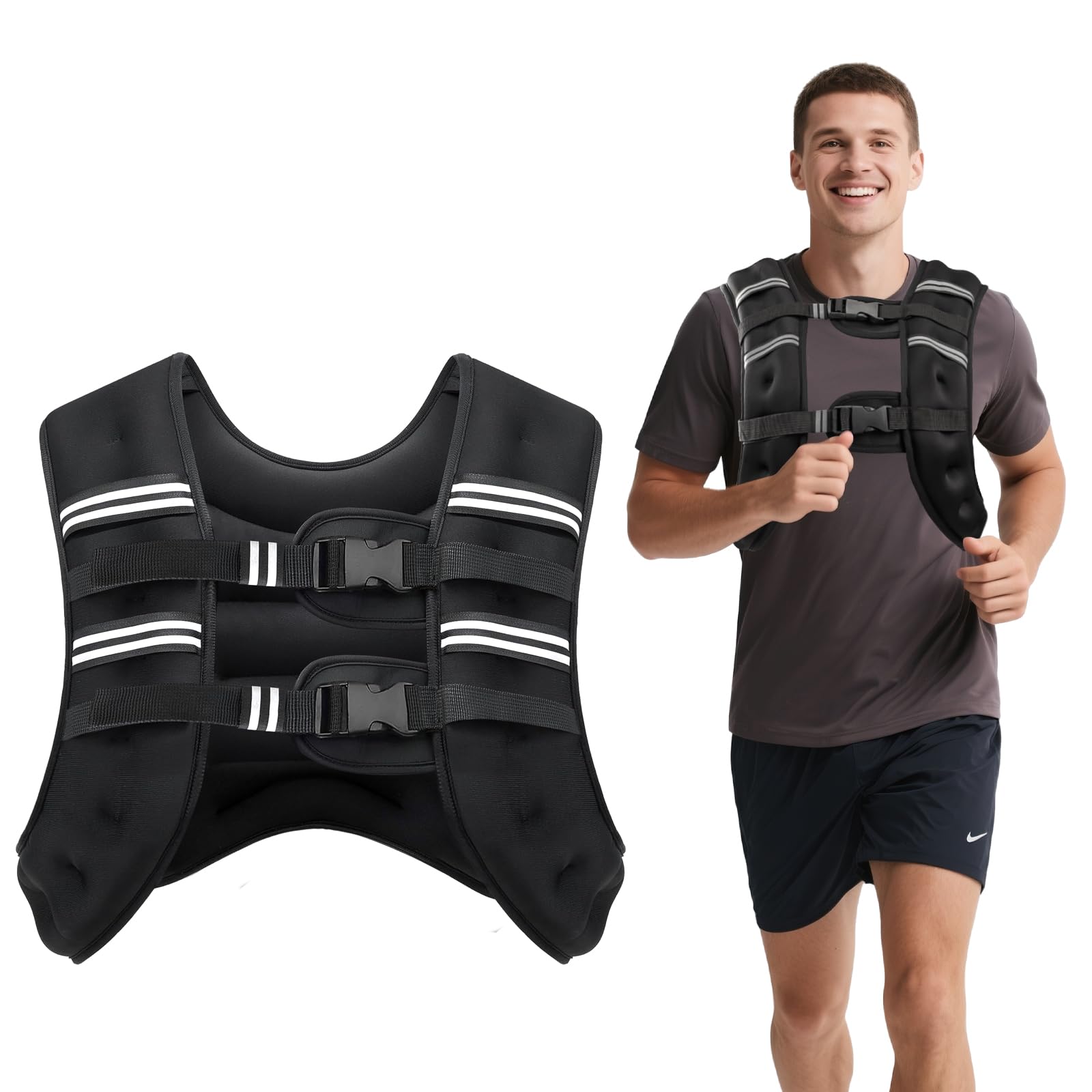 Ragebby Weighted Vest, 6lb/8lb/12lb/16lb/20lb/30lb for Men, Women with Reflective Stripe, Weight Vests Adjustable for Workout, Strength Training,