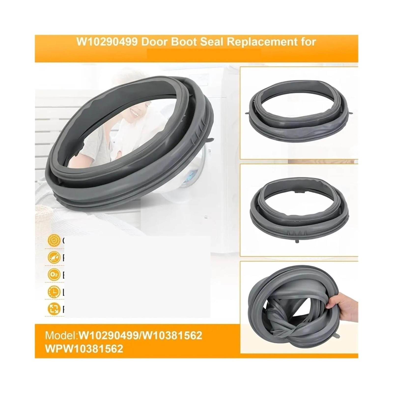 Bota De Sello De Puerta De Lavadora W10290499 WPW10381562, Compatible Con Junta De Bañera De Lavadora De Carga Frontal Inglis, Goma Gris