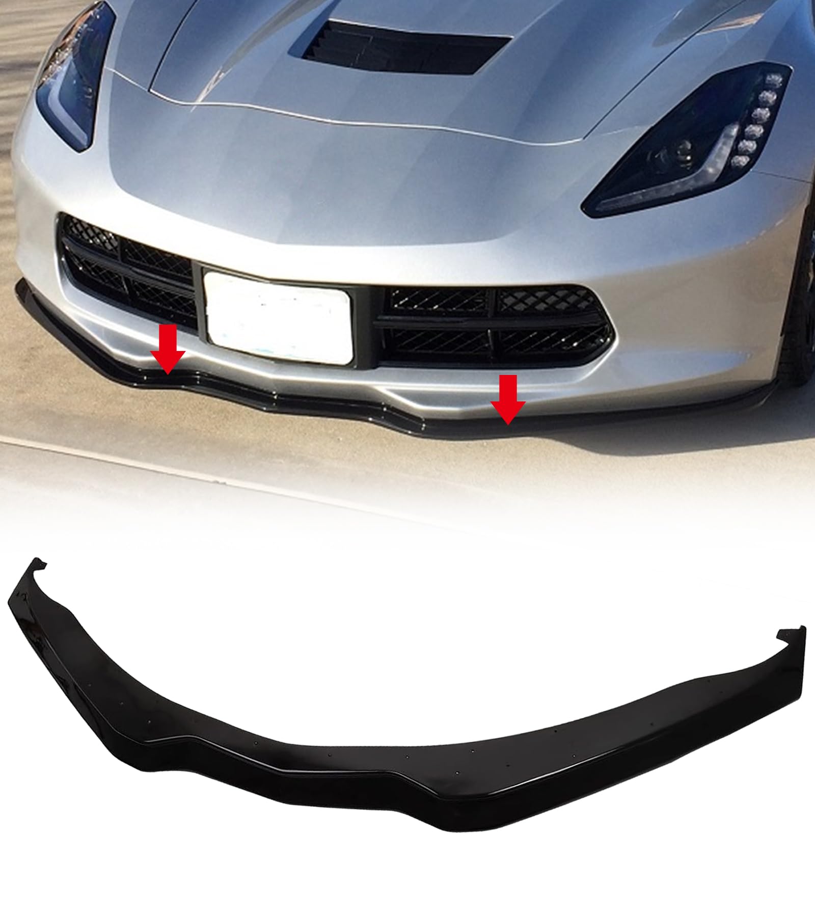 Front Bumper Lip Splitter Spoiler For 2014-2019 Corvette C7 – Stage 2 Gloss Black, ABS, Direct Fit