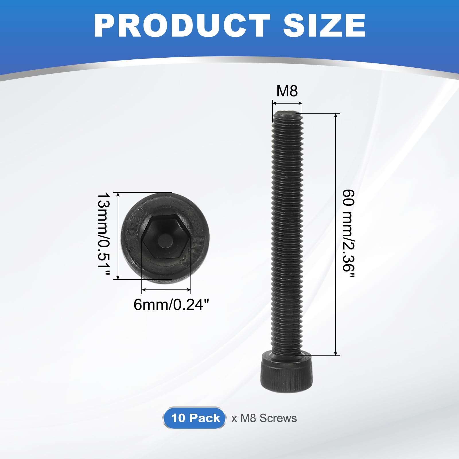 PATIKIL M8 x 60mm Hex Socket Head Screws Cap Bolt - Image 2