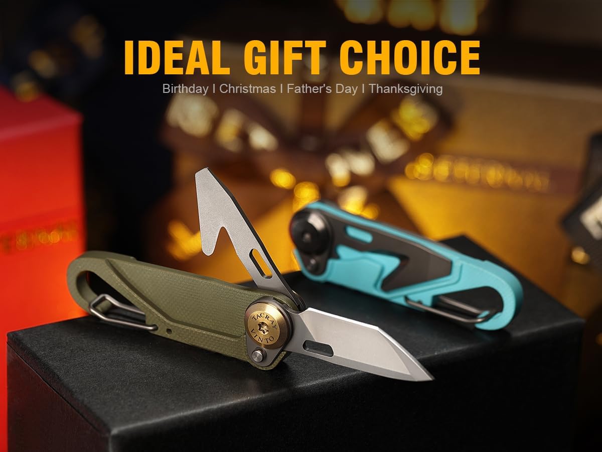TACRAY Vinto 5-in-1 Small Pocket Knife – Ultra-Light Compact Multitool with Utility Knife, Seatbelt Cutter, Bottle Opener, Flathead Screwdriver & Keyring Attachment for Everyday Carry (Green)
