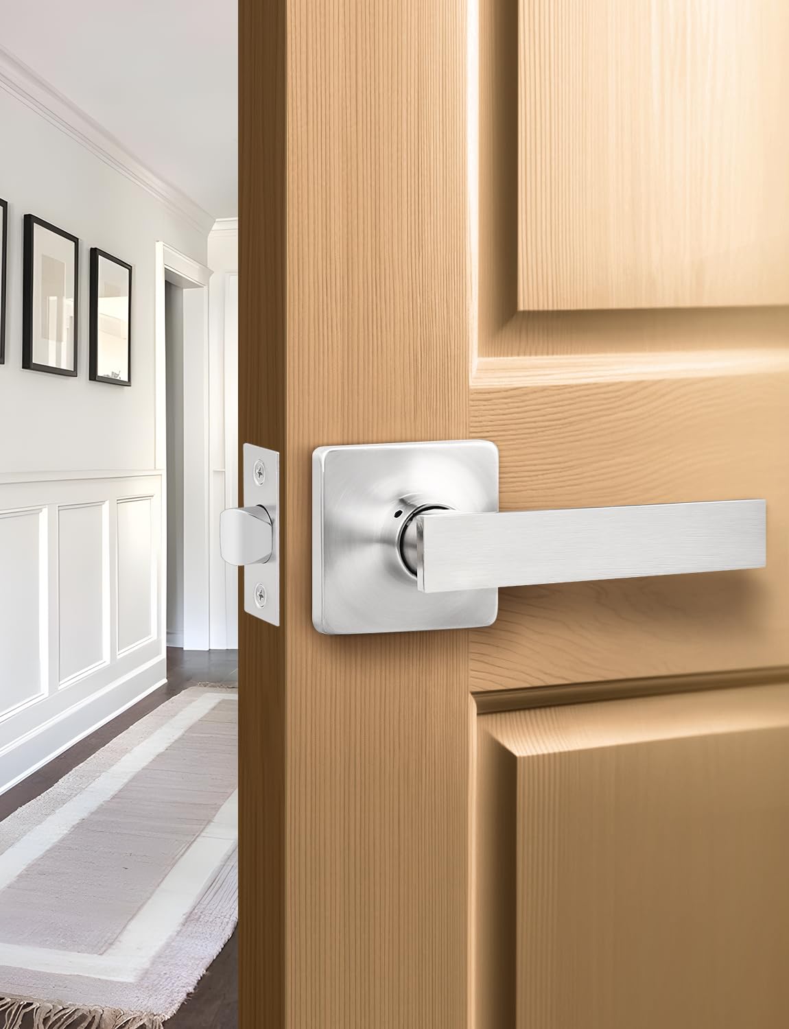 Mengico Lot De 4 Leviers De Porte De Passage En Nickel Satiné, Sans Clé, Sans Clé, Poignées De Porte Intérieure Pour Placard Et Couloir, Réversibles, Pour Gauchers Et Droitiers