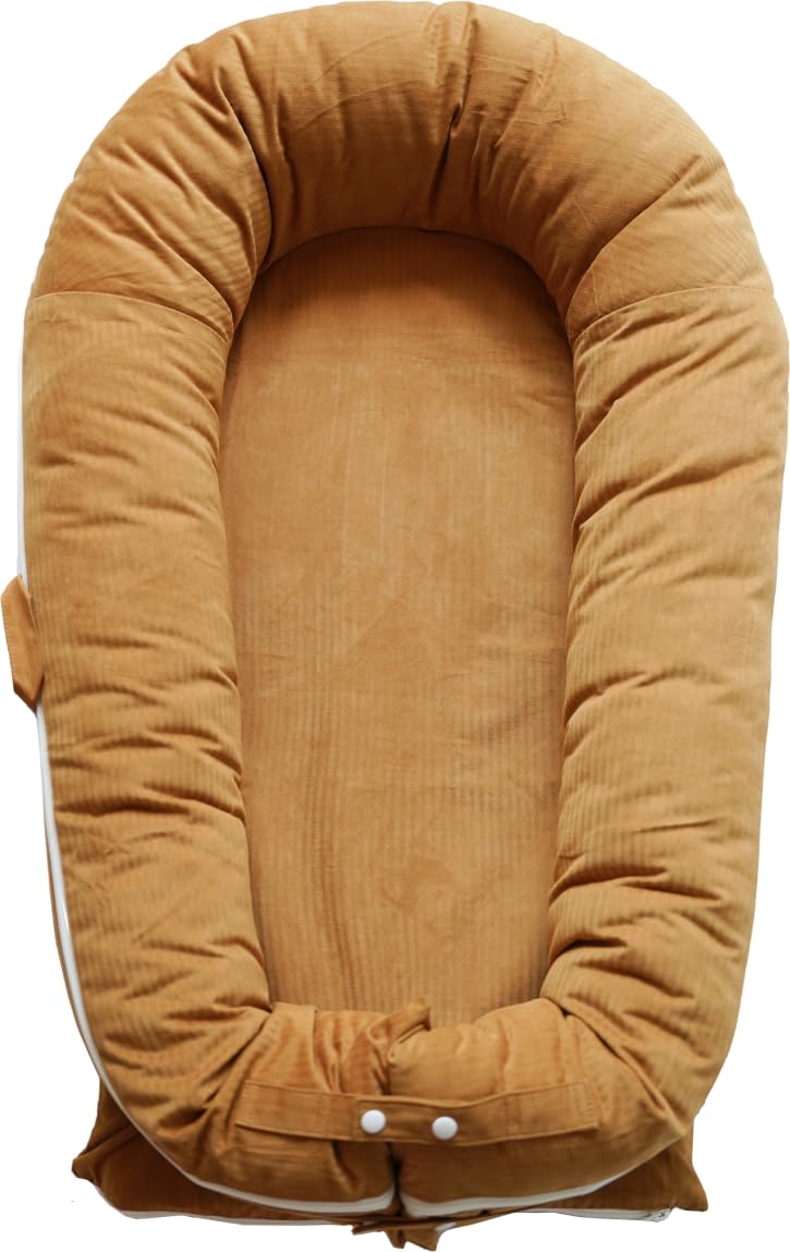 Deluxe Infant Lounger, Baby Nest Cover for Baby Girls & Boys, Newborn Essentials for Baby 0-12 Months, 100% Cotton, Co Sleeper Portable Travel Bed (GoldenBrown)