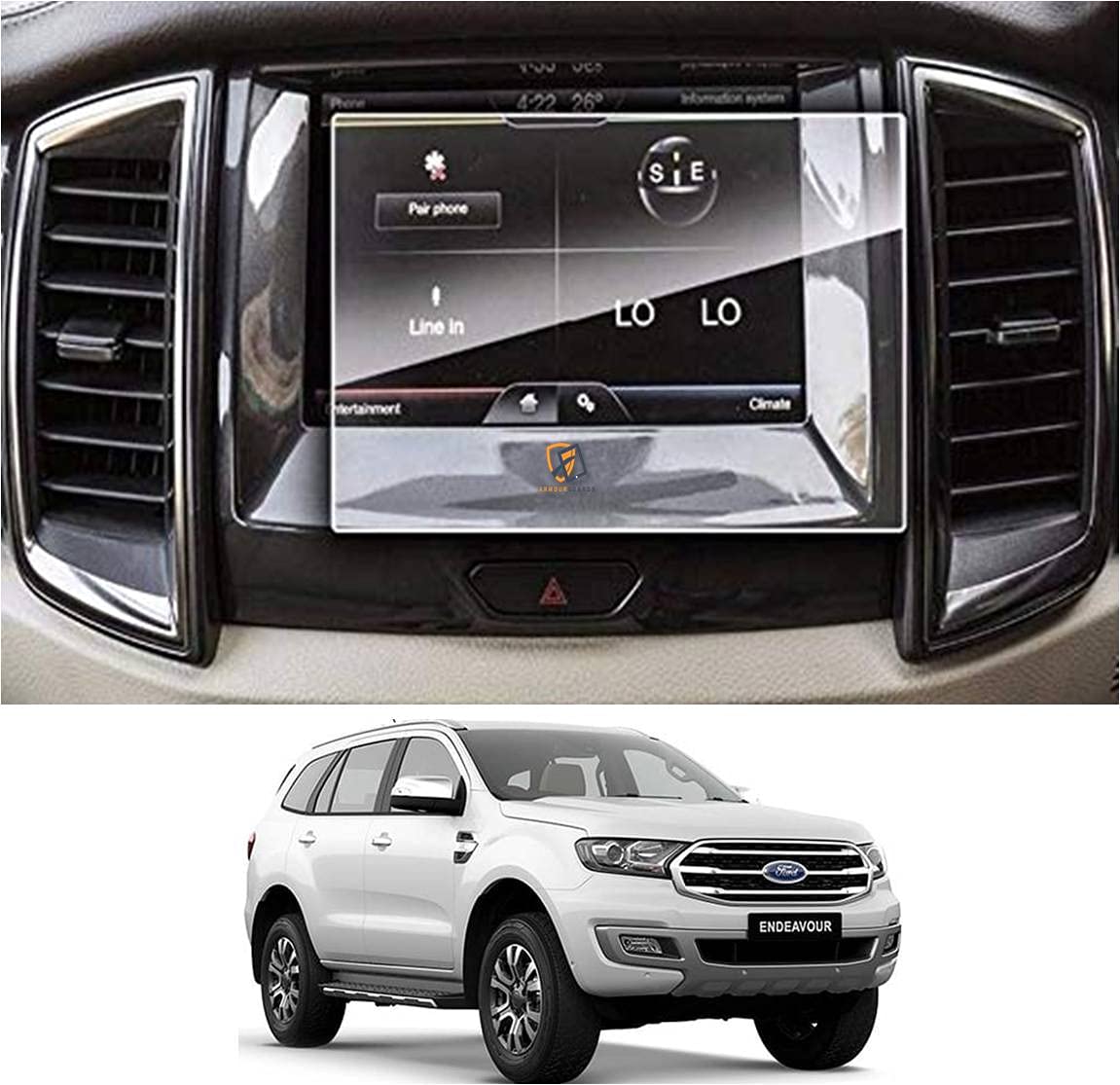 9h unbreakable glossy finish screen protector compatible with ford endeavour titanium plus car touch screen infotainment system (8 inch) (pack of 2)