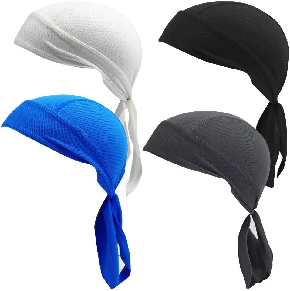 4 Pack Sweat Wicking Cycling Beanie Caps Skull Caps Helmet Liner Cooling Caps Chemo Caps Quick Drying Pirate Hats Bandana Head Wrap Do Rags Dry Fit Running Hat For Men Women Motorcycle Hiking