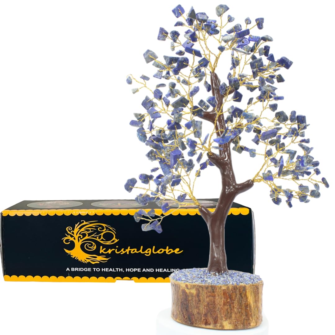 kristalglobe Lapis Lazuli Healing Crystal Tree of Life Handmade Bonsai with 300 Natural Gemstones, Lapis Lazuli