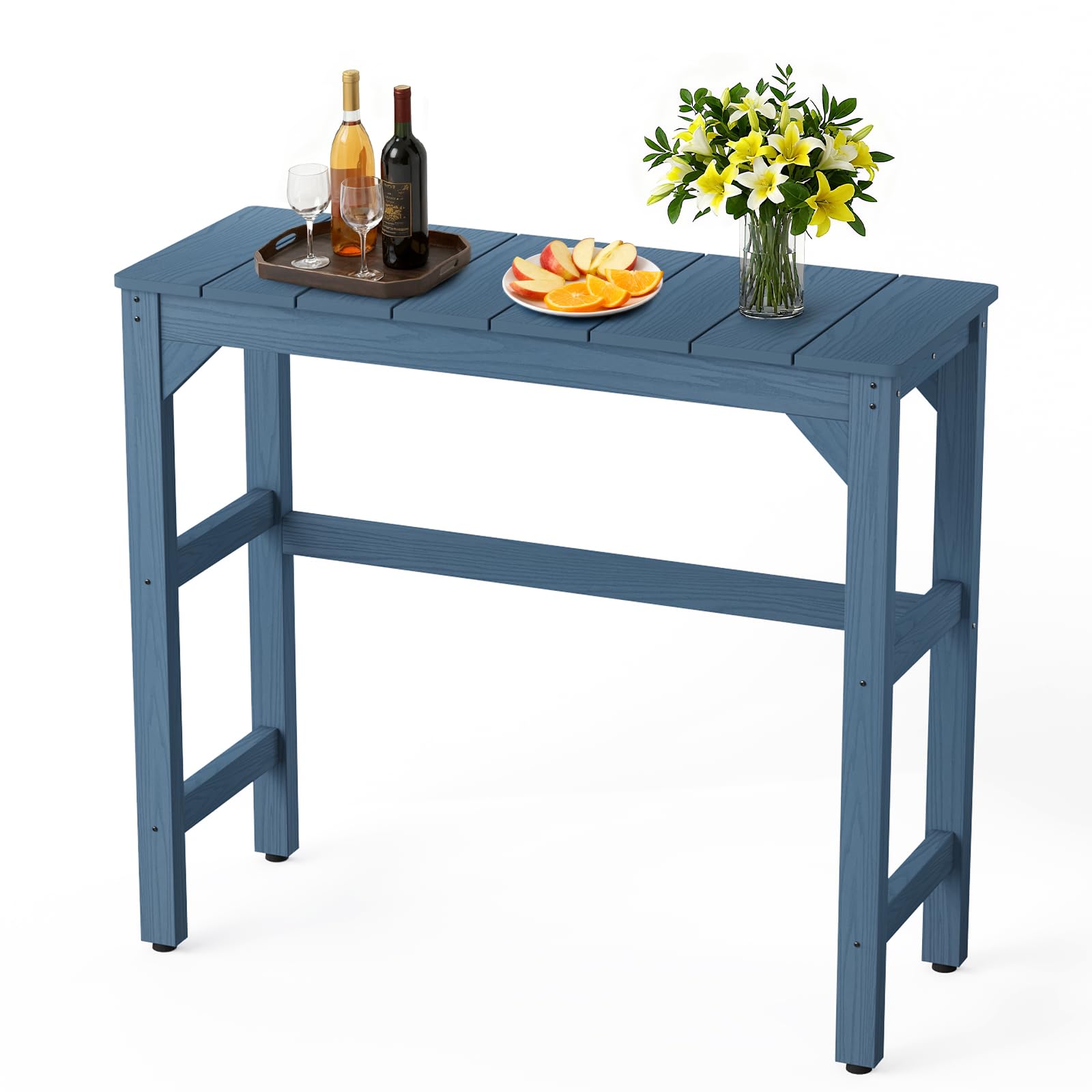 Stoog Patio Bar Table, All-Weather Outdoor Bar Height Table with Adjustable Feet, Low Maintenance, for Balcony, Deck, Porch, and Poolside, Blue