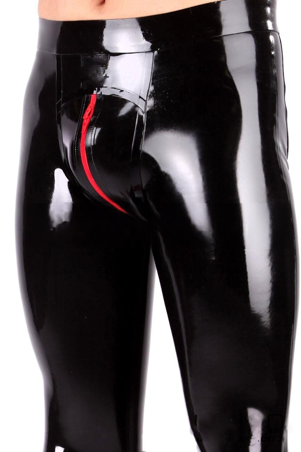 Leggings Latex Homme Latex Maigre Coupe 3D Hanches Coupe Entrejambe Zip Rouge Zip