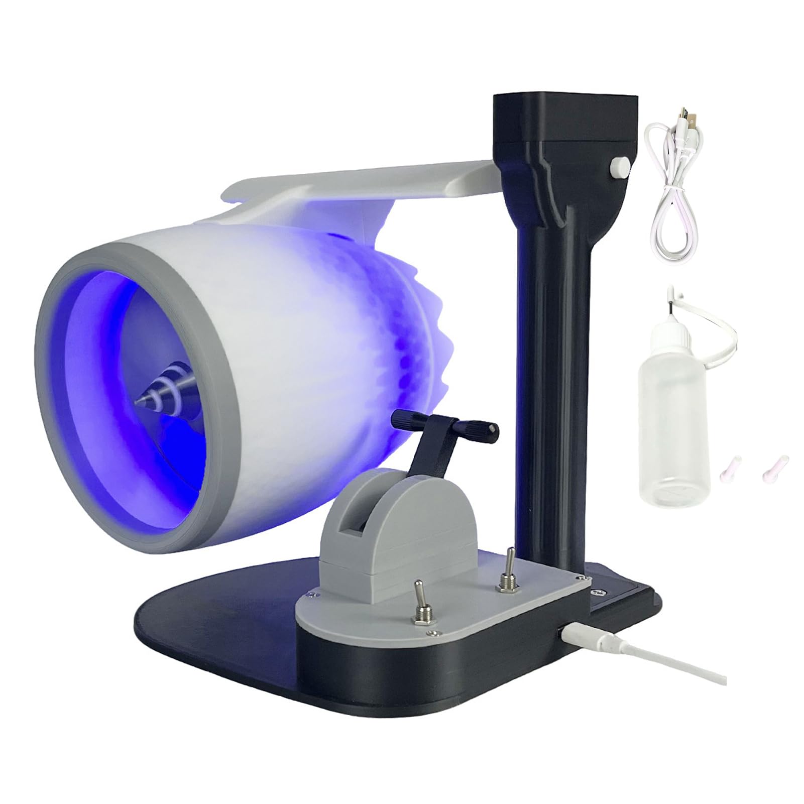 Eujgoov Wentylator Biurkowy USB 2 w 1 Przenośny Wentylator Biurkowy z Nadrukiem 3D z PLA i regulowaną prędkością Nawilżacz Efekt świetlny 50 Ml do Domu, Sypialni, Biura, Użytku w Porze Suchej (BLUE)