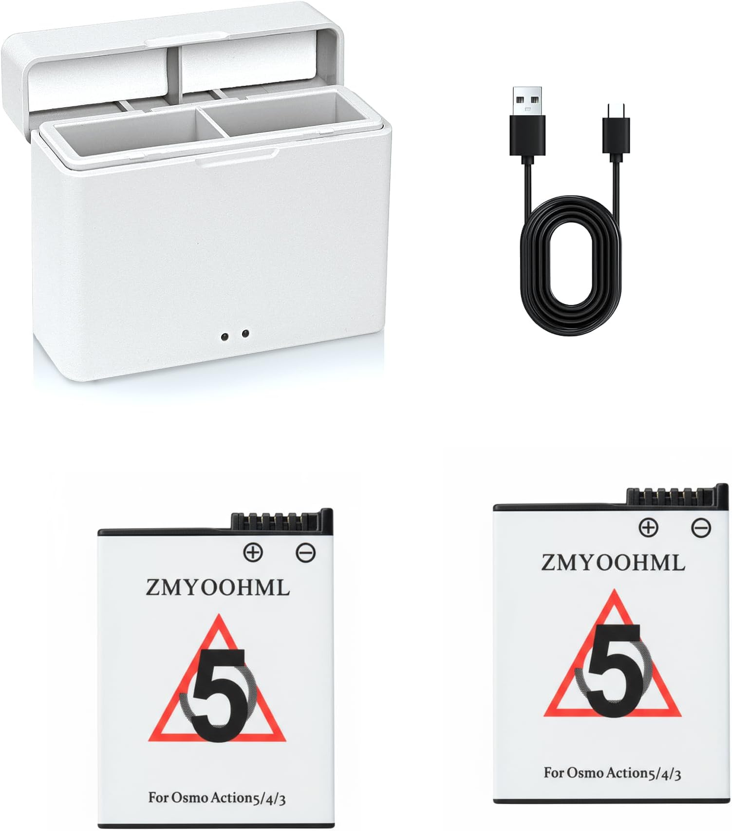 osmo Action 5 pro/4/3 Battery - 2100mah high Capacity Fast Charger, Compatible with Action 5/4/3 Battery and Accessories(1 Charger and 2 Batteries)