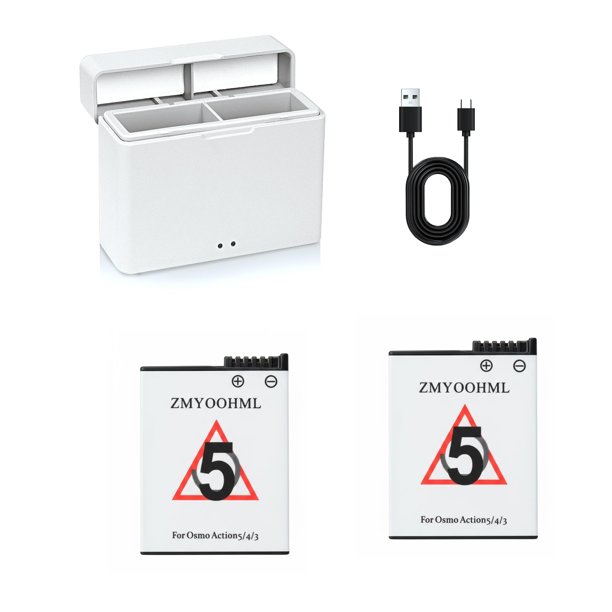 osmo Action 5 pro/4/3 Battery - 2100mah high Capacity Fast Charger, Compatible with Action 5/4/3 Battery and Accessories(1 Charger and 2 Batteries)