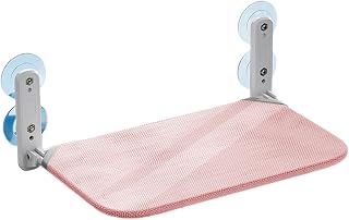 Cómoda hamaca para gatos, plegable, transpirable, cubierta de tela de malla, cama inalámbrica con 4 ventosas, marco de acero para interiores, color rosa, M