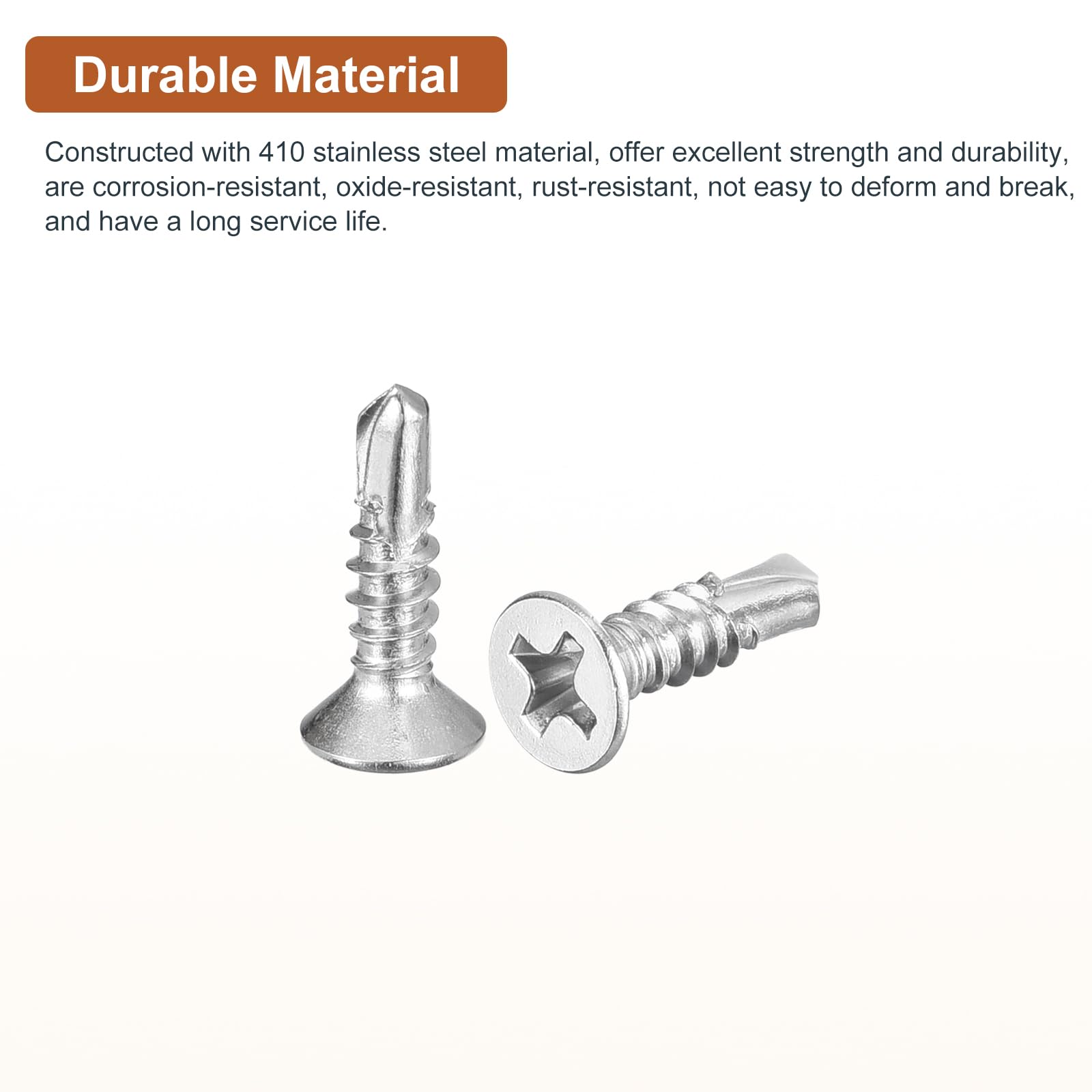 DTGN 100Pcs ST3.5x13mm Self Drilling Screws, 410 Stainless Steel Flat Head Phillips Sheet Metal Screw - Good for Wood to Metal, Furniture - Silver - Image 3