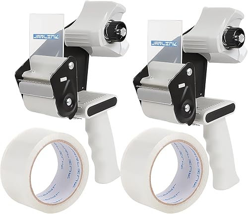 Miniatura 8 de JARLINK Pistola dispensadora de cinta de embalaje (paquete de 2) con 2 rollos de cinta, dispensador de cinta de carga lateral industrial ligero de 2