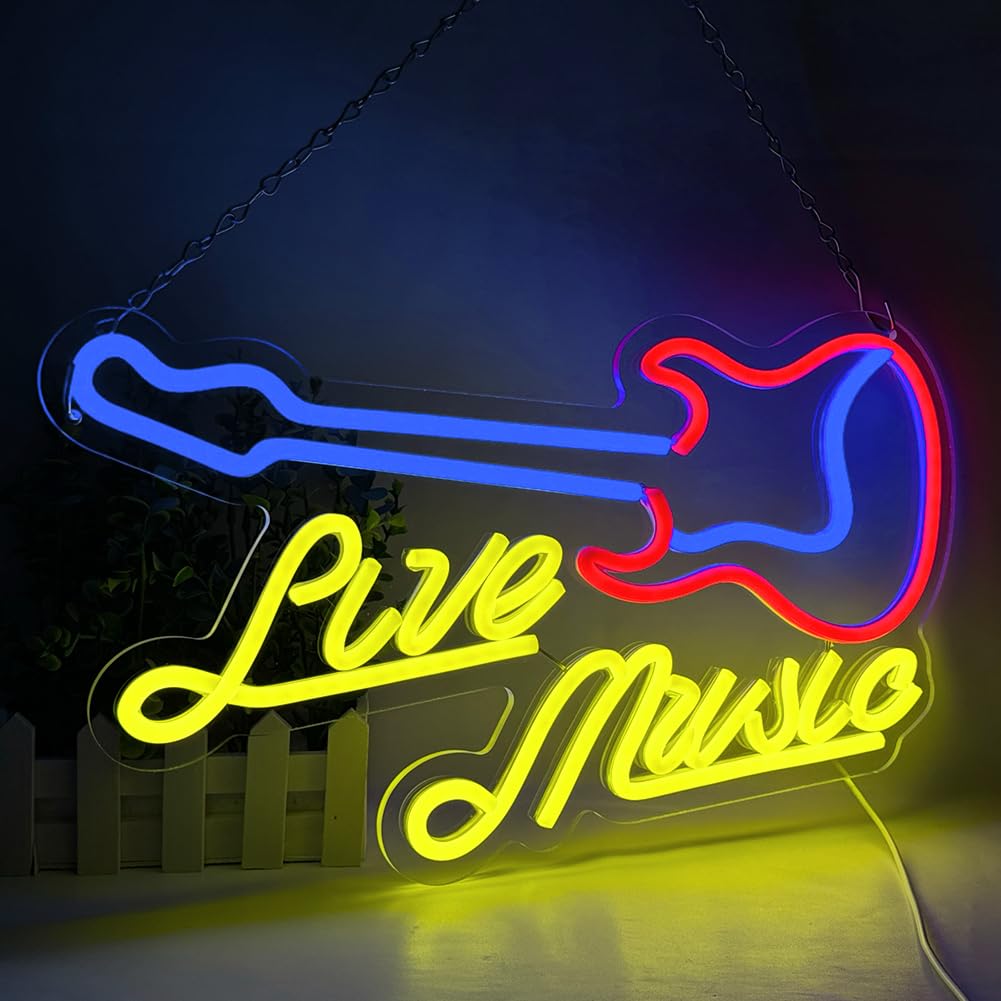 BringLuck2U Neon Light Music Neon Sign For Wall Decor Lettere Colorate Sign Music Word Led Neons Per Camera Da Letto Sala Giochi Club Bar Decorazione Per Feste