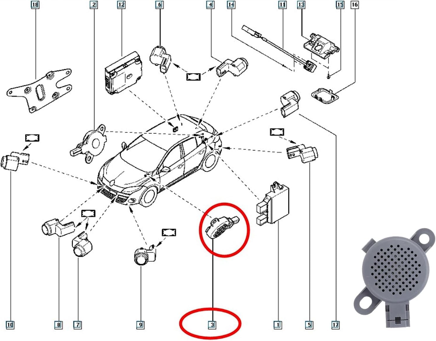 Summer, 256506024R Haut-parleur de stationnement pour Zoe Megane IV Scenic IV Clio III Kadjar Trafic Captur Fluence pour Nissan