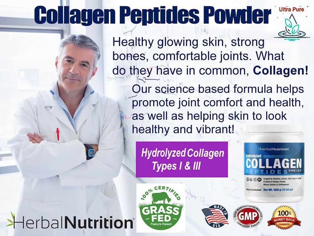 Ultra Pure Collagen Peptides Powder Hydrolyzed Proteins are Vital Proteins for Skin Hair Nails and Joint Health, Keto, Paleo Friendly, Non-GMO, Gluten Free, 25, 20mg Servings, 1 Container
