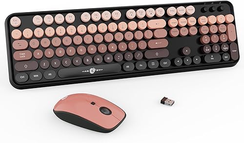 Miniatura 12 de FD Combo de teclado y mouse inalámbricos, bonito teclado y mouse coloridos con teclado retro inalámbrico de 2.4 GHz, apagado automático, receptor