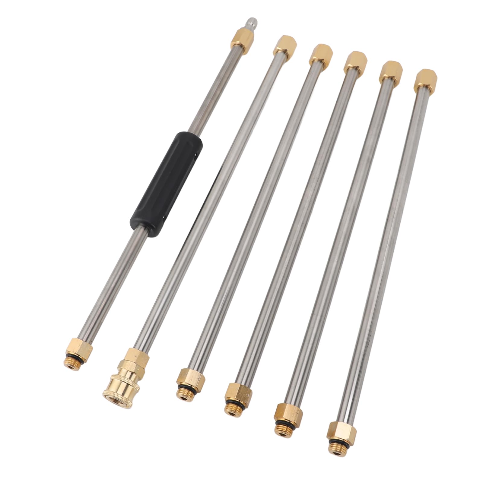 Lance d'Extension pour Nettoyeur Haute Pression 90 Pouces, Acier Inoxydable et Laiton, Rallonge avec Connecteur Rapide 1/4 pour Nettoyage de Toit, Voiture et Jardin, 6 Pièces