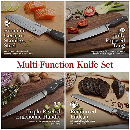 Master Maison 15-Piece Premium Kitchen Knife Set With Block German Stainless Steel Knives With Knife Sharpener & 6 Steak Knives (Gray) #TOP6