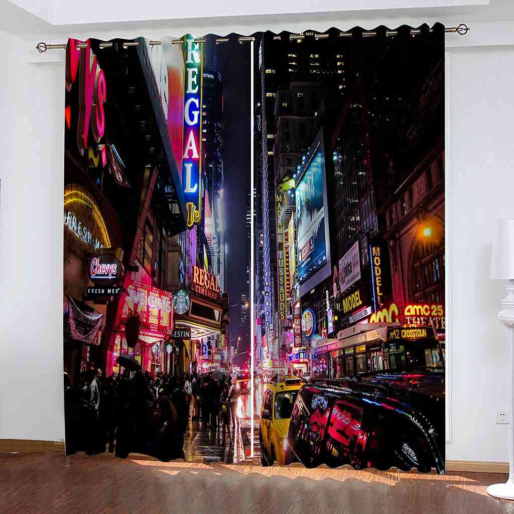 Rideau occultant 3D Nouveau Temps de Travail pour salon moderne, œillets, lot de 2 (200x214 cm)