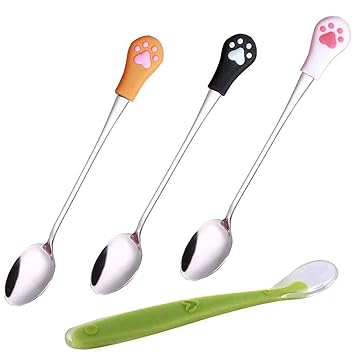 IVIA Pet Food Can Spoon/ 4Pack/ Multiple Sizes Stainless Steel- Silicone Food Canned Scoop for Dogs and Cats(Small)