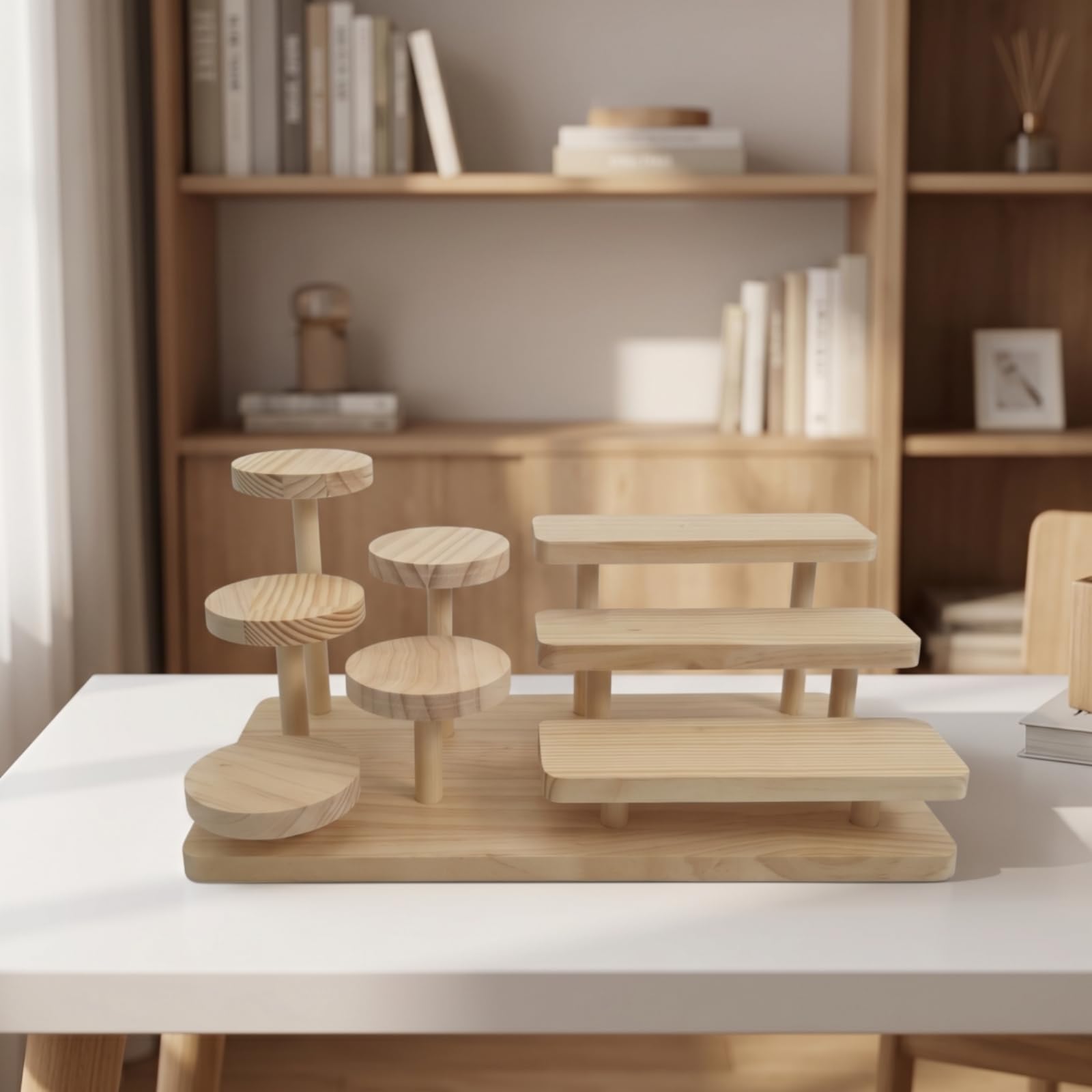 Display Regal Holzregal Aufsteller Stufenregal Ablageständer Gestuftes Layout für Sichtbarkeit Und Struktur aus Massivholz mit Warmer Oberfläche für