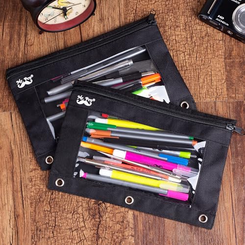Image of Mr. Pen- Pencil Pouch for 3 Ring Binder, 30 Pack, 10 inchx6.75 inch, Smooth Zipper | Clear Window, Bulk Large Capacity Pencil Case with 3 Reinforced Grommets for School, Office, Supplies Storage | Clear Window, Bulk Large Capacity Pencil Case with 3 Reinforced Grommets for School, Office, Supplies Storage