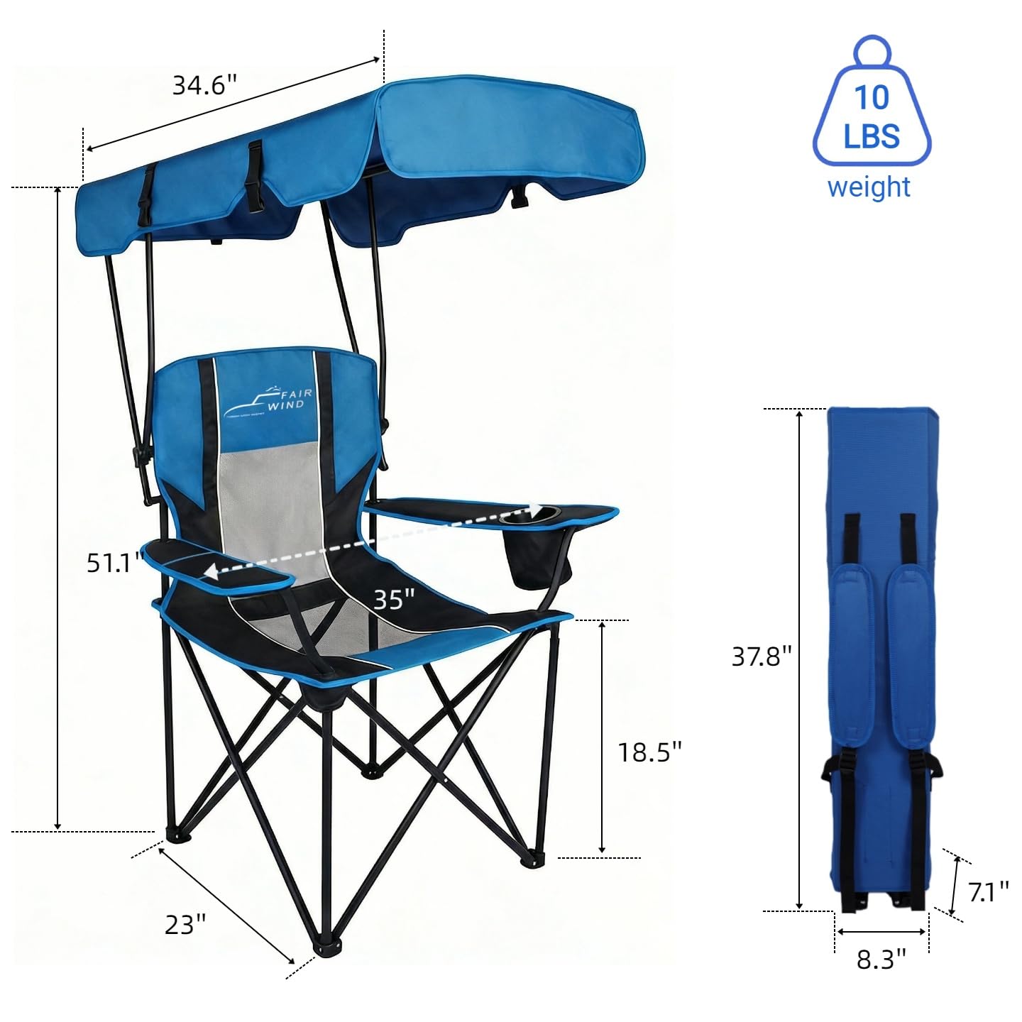 FAIR WIND Oversized Camping Lounge Chair with Adjustable Shade