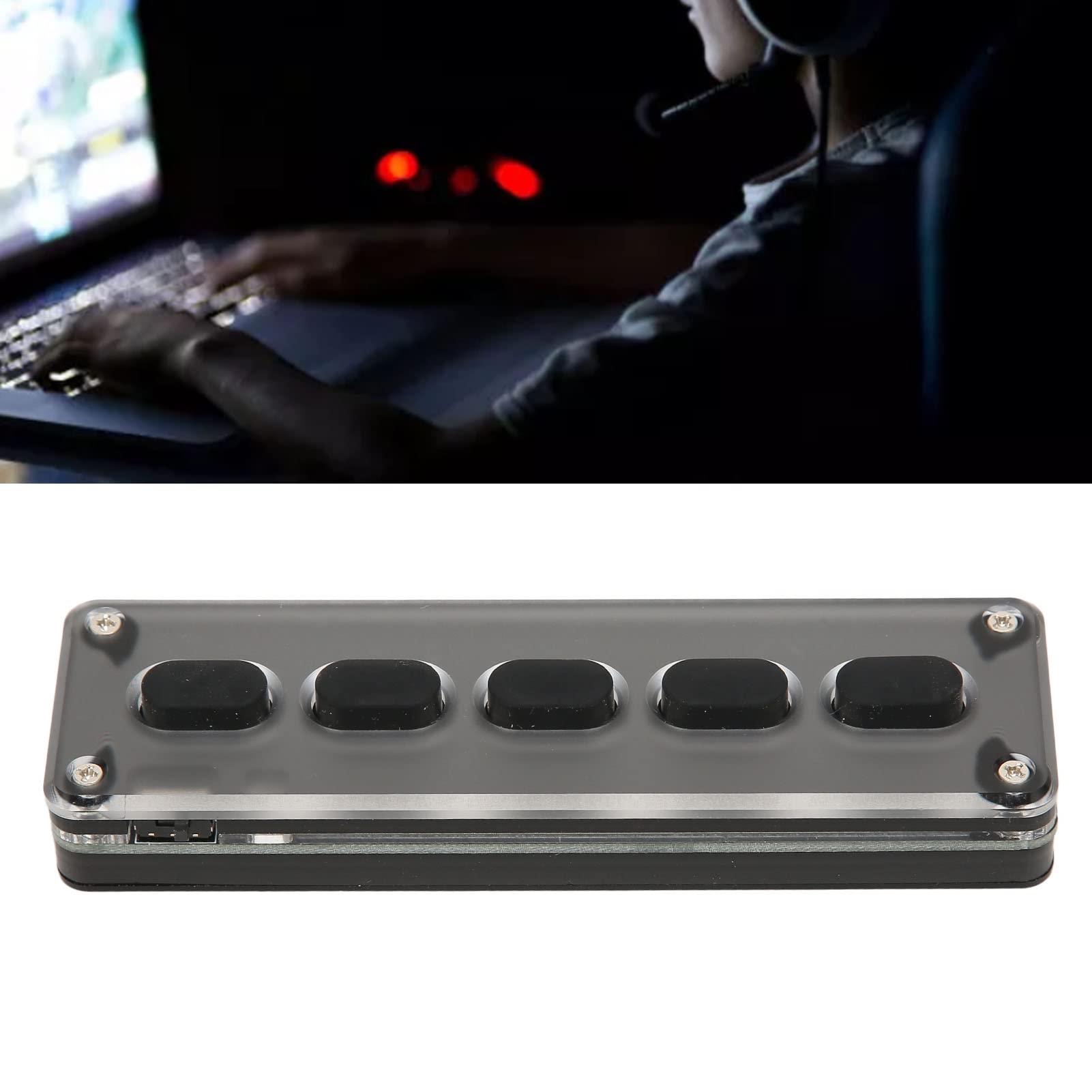 Septpenta Tastiera Meccanica a Una Mano, 5 Tasti Completamente Programmabili, Connessione Wireless Bluetooth Dual Mode, Mini Tastiera Portatile in Silicone per Ufficio, Giochi, Musica, Media(Nero)