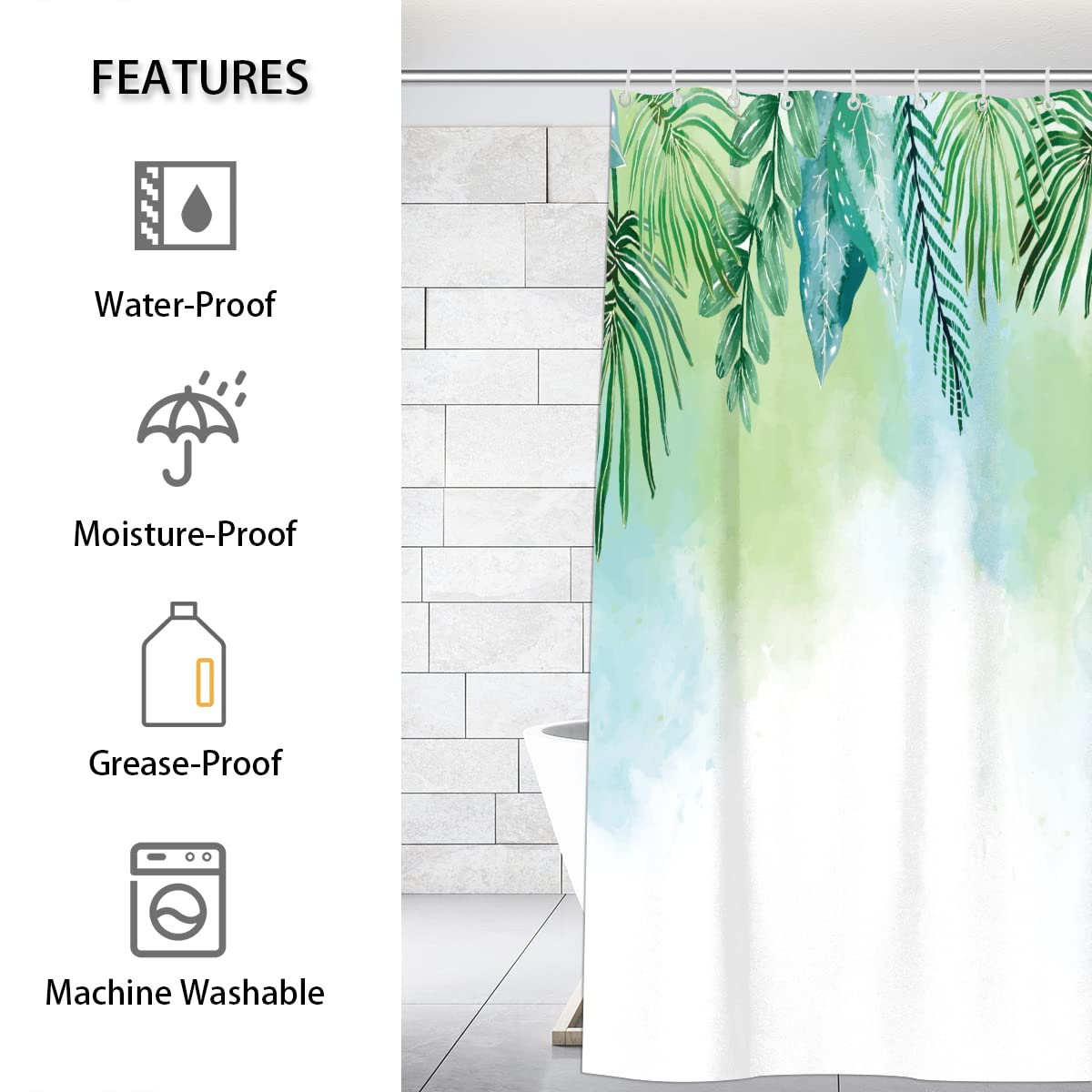 ZCHOMI Duschvorhang 183x183 Cm – Wasserdicht, Aquarell-Blumen Design, Polyester, Mit 12 Haken