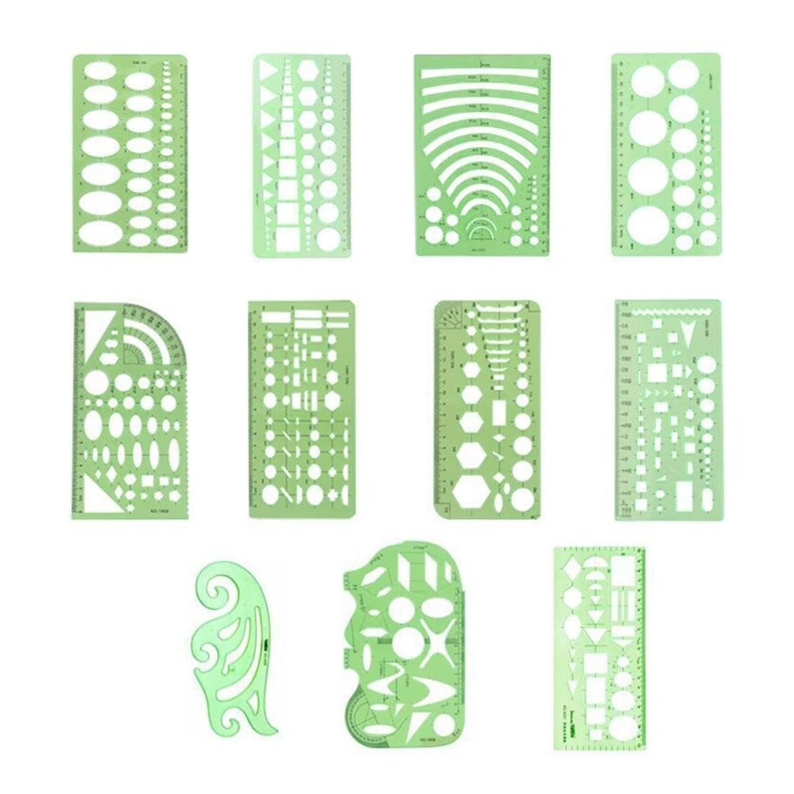 DUnLap Righello Metallo 11 PCS Disegni Modelli I righelli imparano la Scuola Pratica misurazione Multifunzione Ampio utilizzo Math Geometry Stencil Set Righello