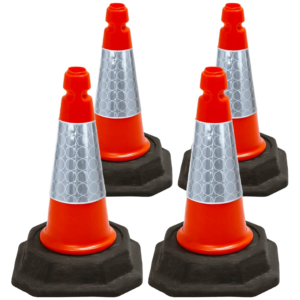 Street Solutions UK - 4 x 460mm Tall Traffic Cones Reflective Sleeve For Indoor And Outdoor Usage, Self Weighted Cones Are Manufactured In The UK Orange