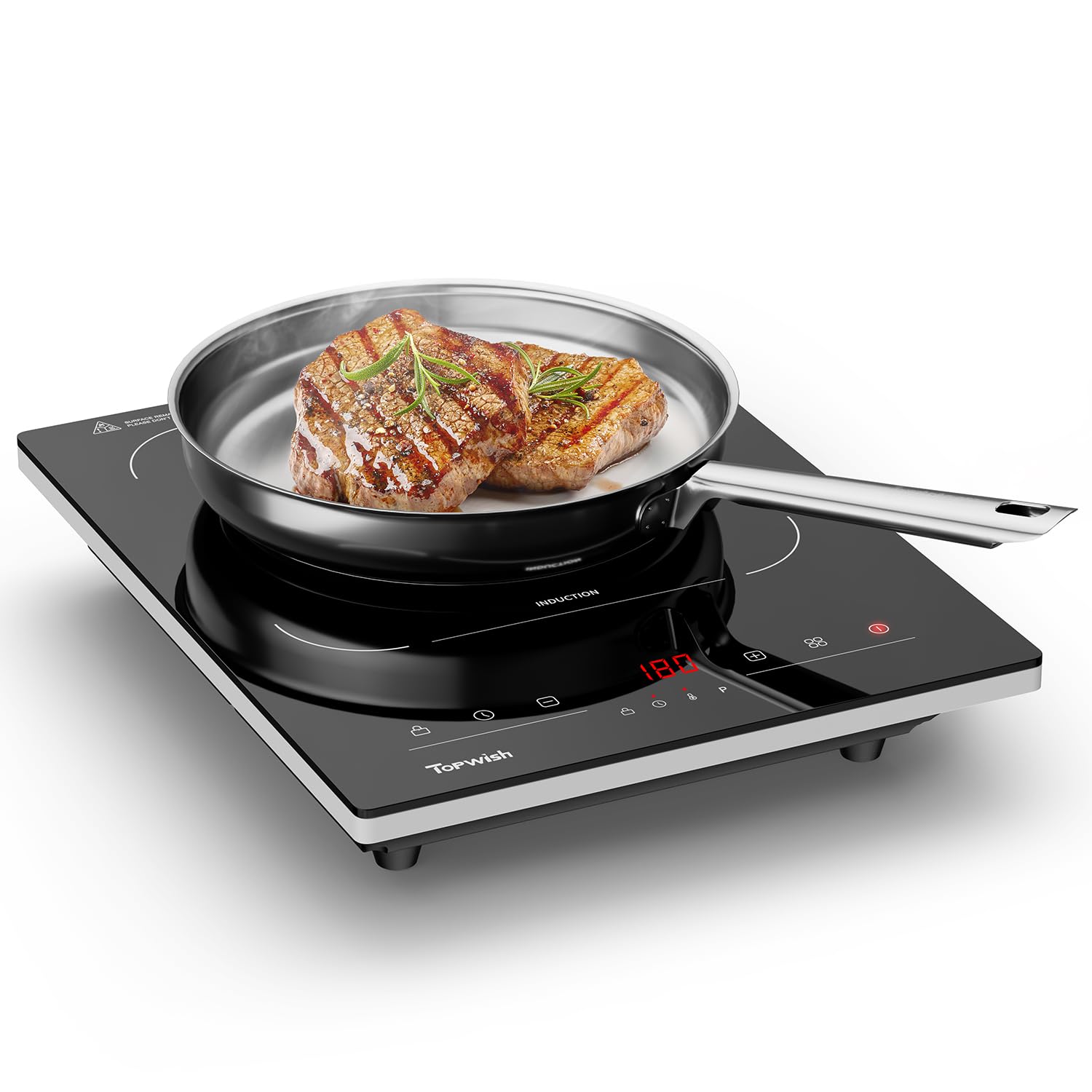 TOPWISH Portable Induction Cooktop, Hot Plate Countertop Burner with 8 Temp Levels, Timer, Auto-Shut-Off, Touch Panel, LED Display, Auto Pot Detection, Child Safety Lock