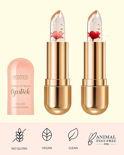 Miniatura 7 de Bálsamo labial tintado de flores, brillo de labios tintado de larga duración, lápiz labial PH que cambia de color, lápiz labial rosa con purpurina