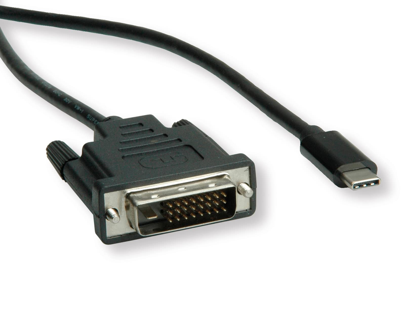 ROLINE Câble adaptateur USB C DVI I Câble adaptateur avec USB 3.1 type C et DVI D 24+1 Dual Link mâle I 4K UHD 60Hz I noir, 2m