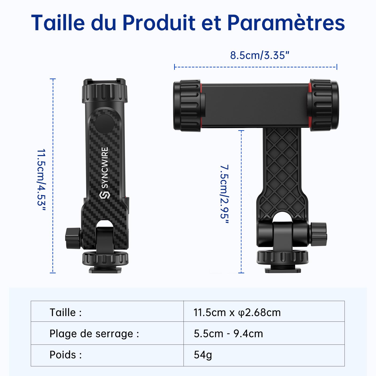 SYNCWIRE Adaptateur Trépied Smartphone avec 2 Sabots Froids, Vis 1/4", Rotatif 360°