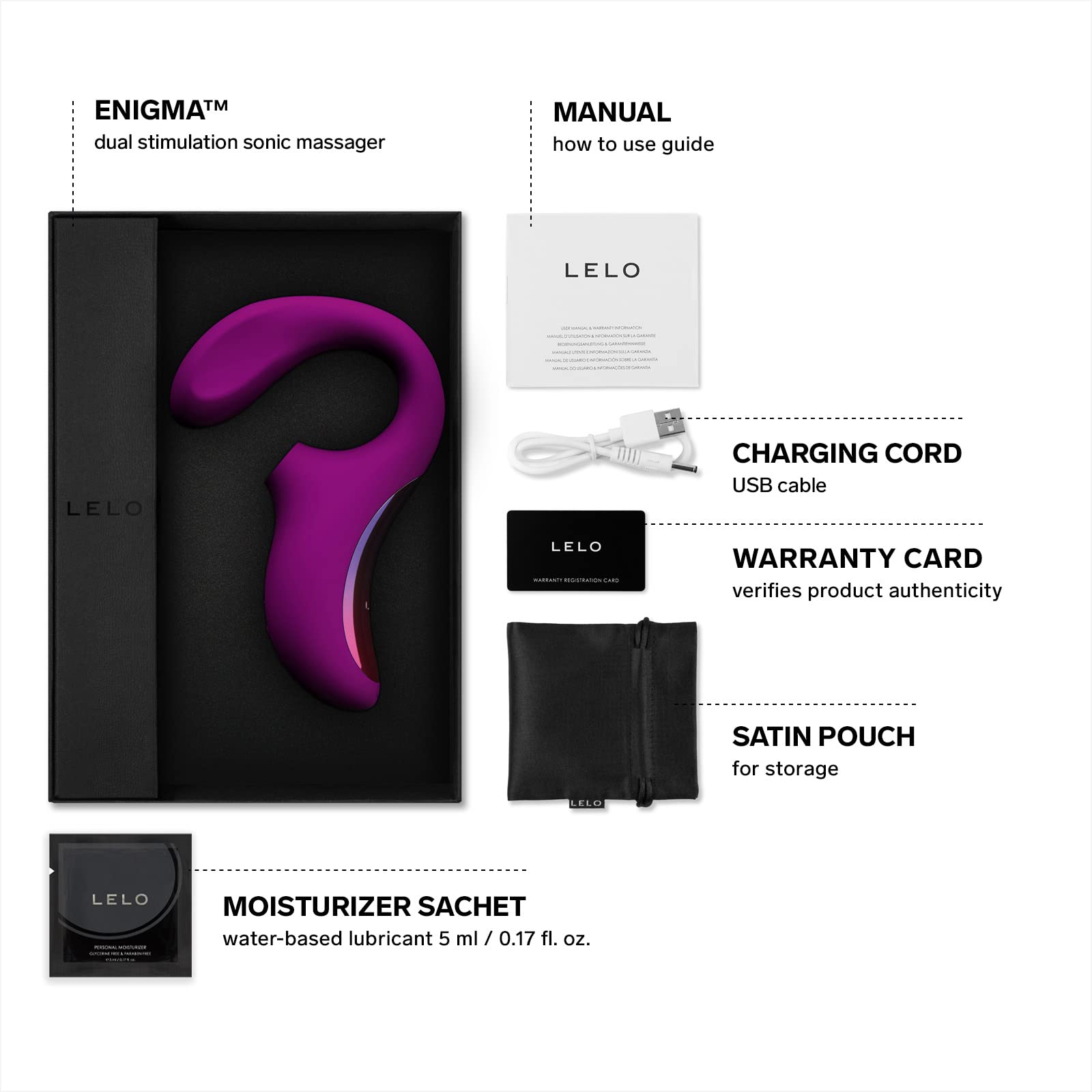 LELO ENIGMA, Masajeador Sónico de Doble Estimulación, Succionador de Clítoris y Vibrador Femenino con 8 Modos de Placer, Deep Rose