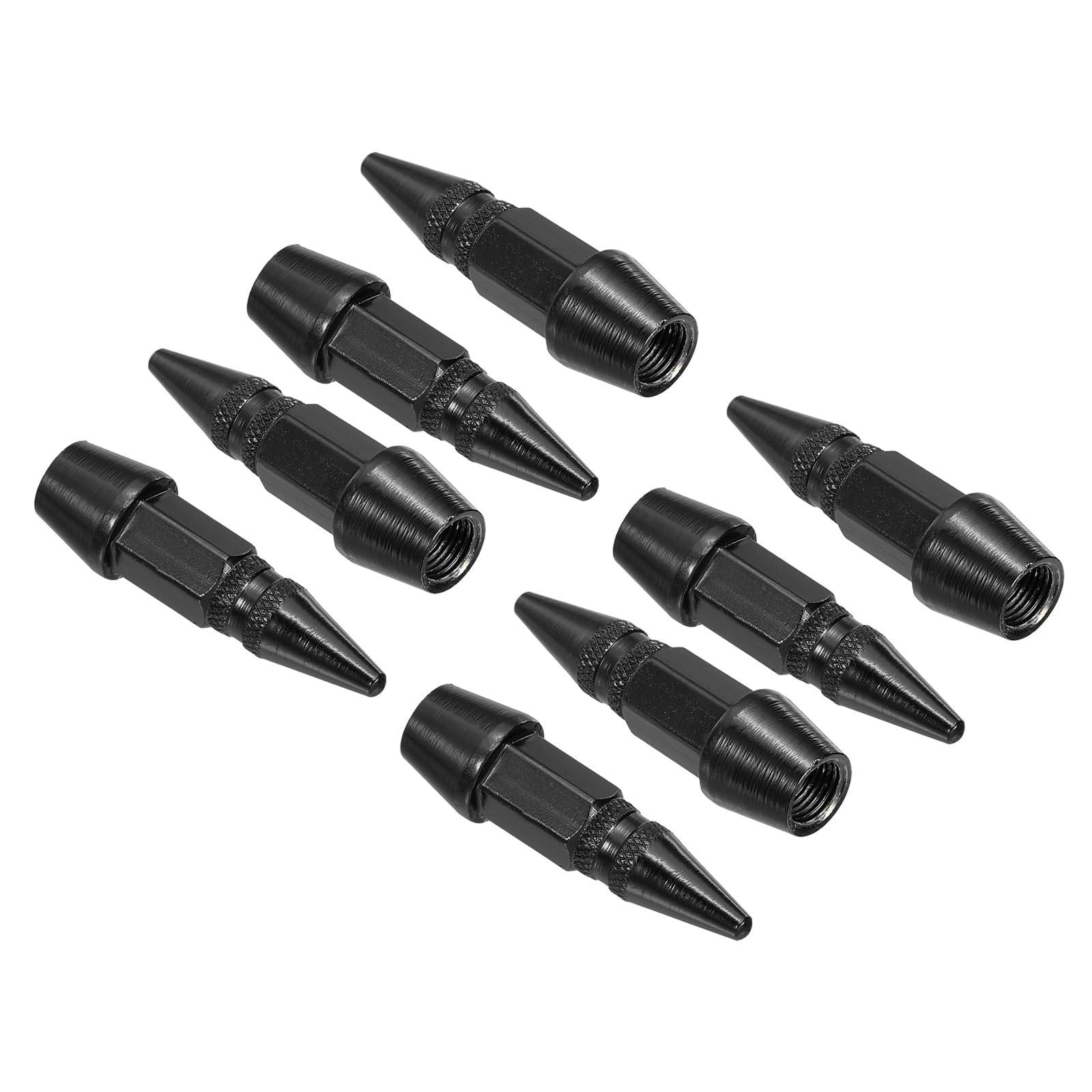 PATIKIL Spiked Shape Tire Valve Stem Caps 45mm, 8 Pcs Aluminum Alloy Car Wheel Valve Cap Universal Dustproof Tire Valve Covers for Car Bike Motorcycle Truck, Black