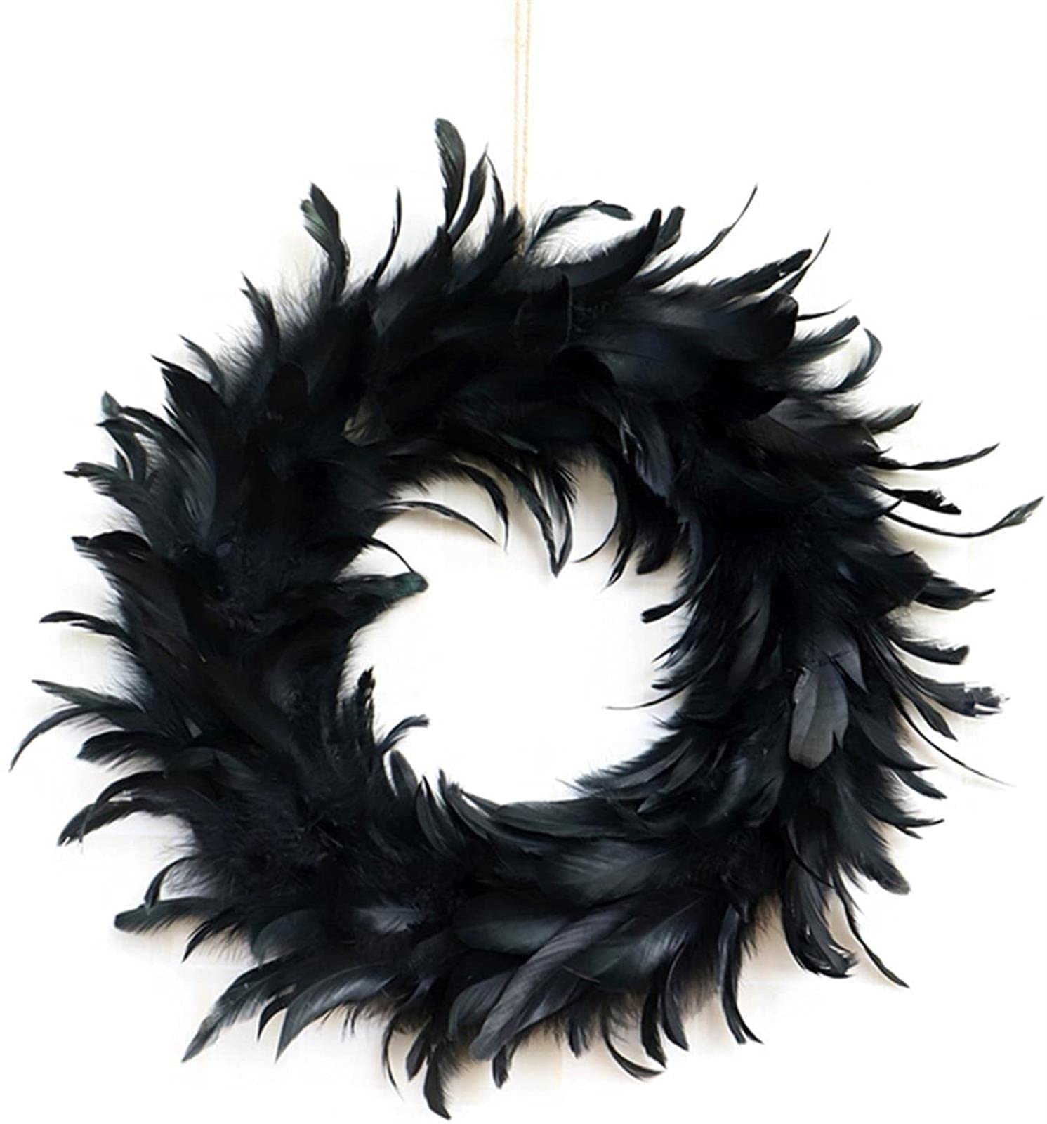 Artificial Wreath Decorative，Black Feather Wreath Party 40cm Simulation Plant Occasions Halloween Decorations，for Festival Celebration Front Door/Wall/Fireplace