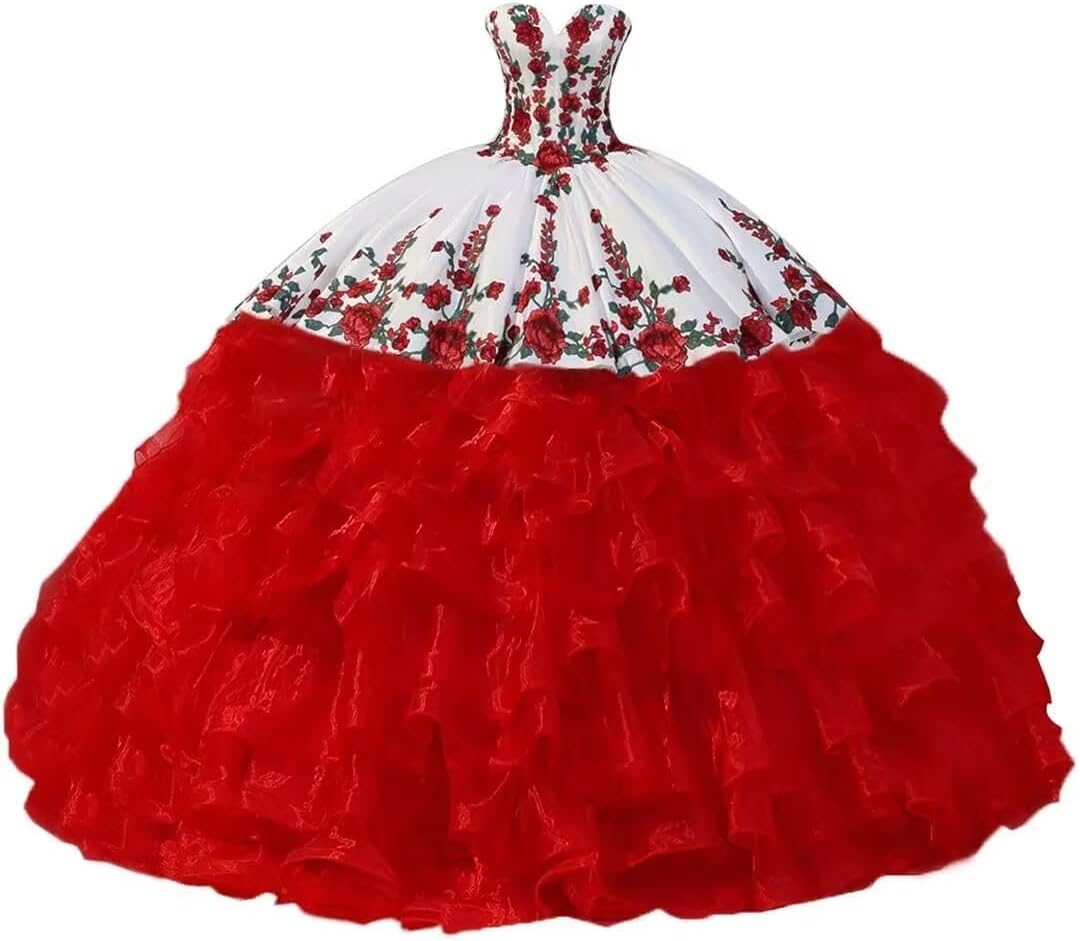 Vintage Embroidery Quinceanera Dress 3D Flower Prom Ball Gown Ruffled Tiered Puffy Sweet 16 Princess Dress