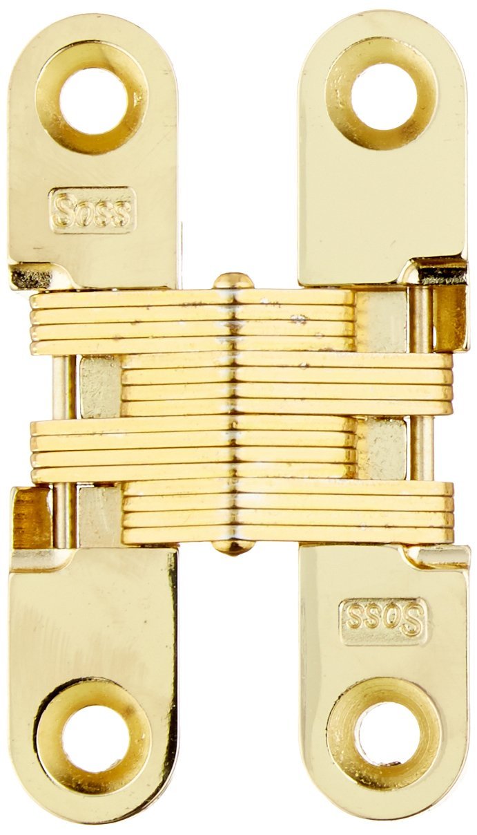 204 Zinc Invisible Hinge with Holes for Wood or Metal Applications, Mortise Mounting, Bright Brass Exterior Finish (Pack of 2)