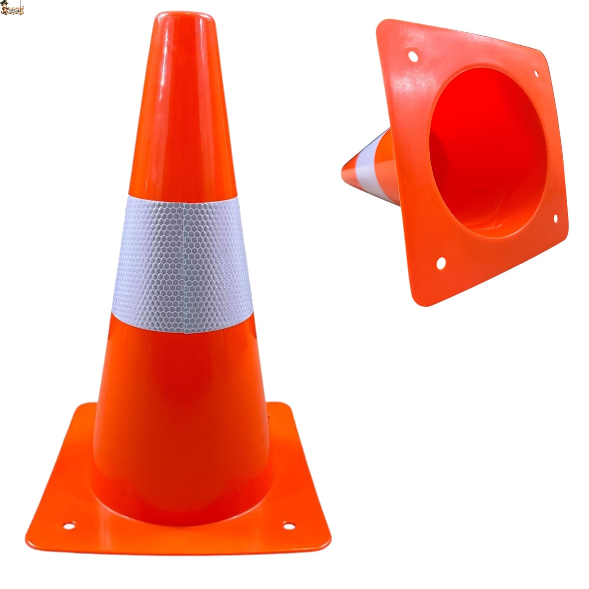 BricoLoco.com Cono señalización pequeño 30 cm. ¡PACK 4 uds.! Cono deportivo para deporte, slalom, entrenamiento, fútbol. Cono de tráfico naranja con banda reflectante (4)