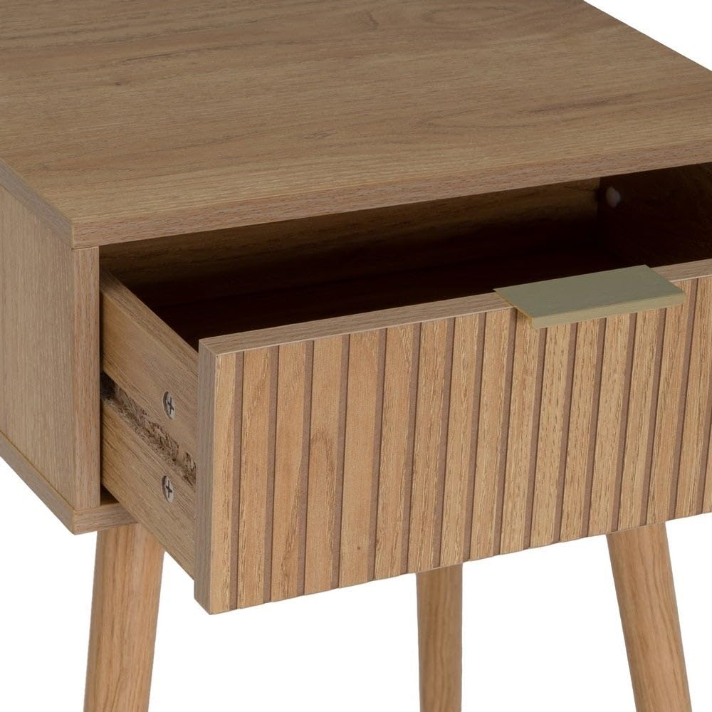 Set de 2 mesitas de noche de 1 cajón laminado color marrón de 45x35x59cm | Mesitas para dormitorio y espacios pequeños . Dos mesillas de noche con patas altas de madera de pino. Soporta 15 kg